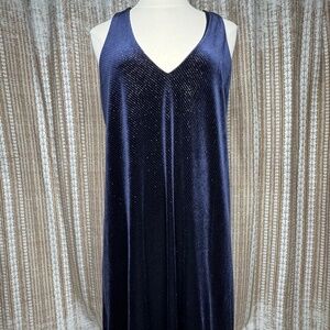 Everly Navy Blue Velvet Sparkle Tank Dress | Sleeveless V-Neck Shift | Size L